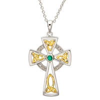 Sterling Silver Celtic Cross with Diamonds and Emerald