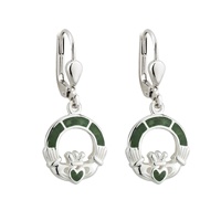 Image for Sterling Silver Claddagh Earrings with Connemara Marble