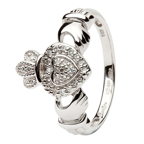 Womens Claddagh Ring Celtic Band available in 14k White Gold & 10k Yel –  Brilliant Bijou