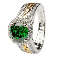 Sterling Silver Round Green CZ Halo Ring