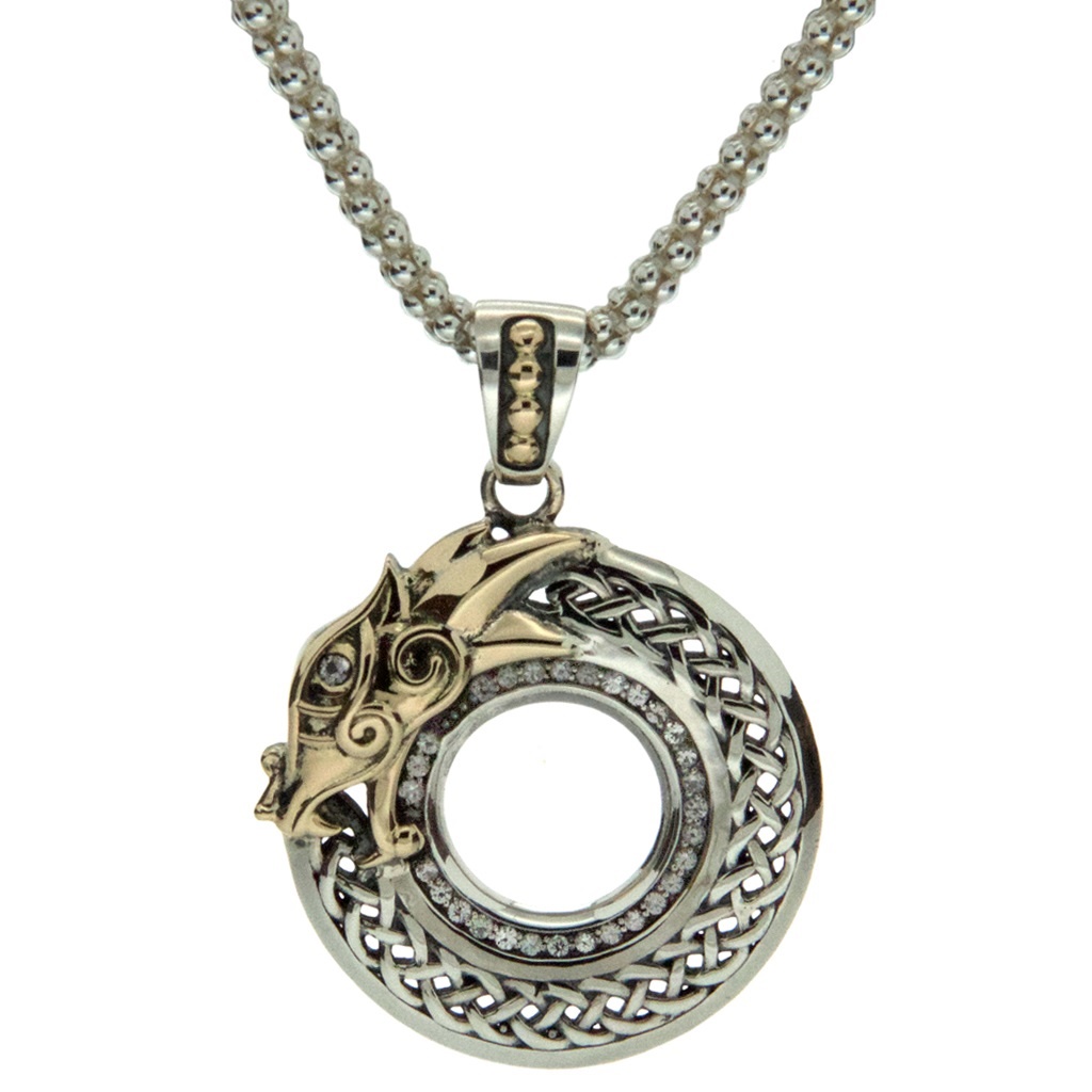 Keith Jack Dragon Necklace Sterling Silver - Solid Yellow Gold - White ...