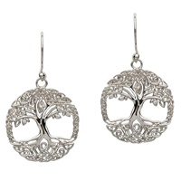 Image for Sterling Silver Tree of Life CZ Earrings