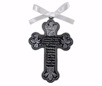 Image for Guardian Angel Pewter Cross Crib Medal with White Ribbon