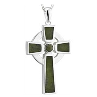 Image for Sterling Silver Connemara Marble Inlaid Small Celtic Cross Pendant