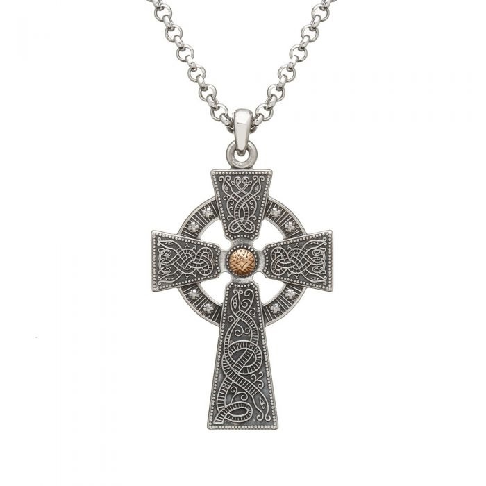 Antiqued Silver and 18K Gold Beaded Large Celtic Warrior Cross - Irish ...