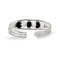 Image for Sterling Silver Black and White Beaded Toe Ring