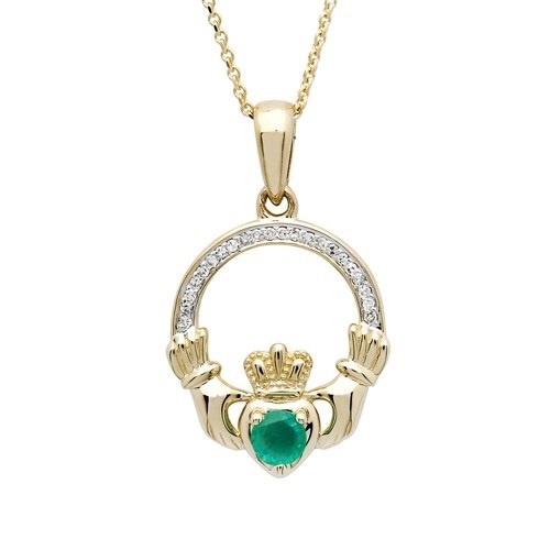 Emerald and Diamond Claddagh Pendant 