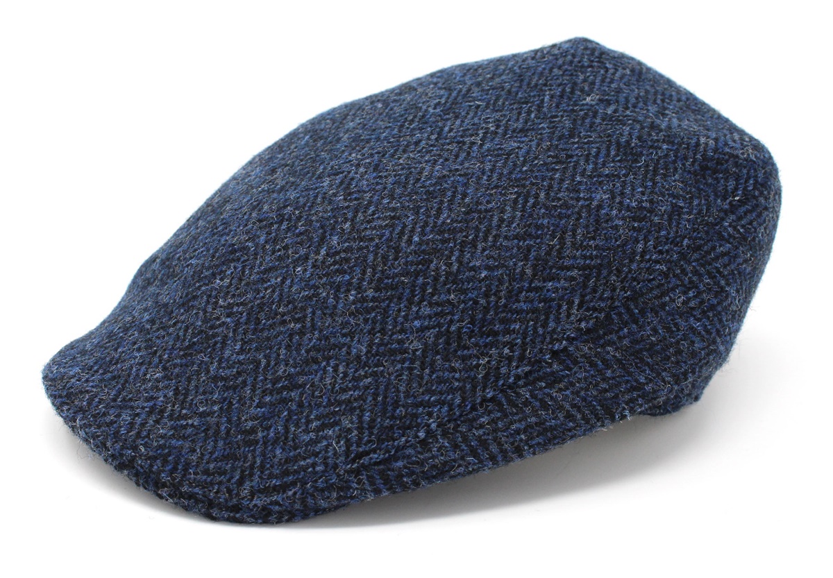 Hanna Donegal Tweed Touring Cap: Blue HARRIS TWEED Herringbone - Irish ...