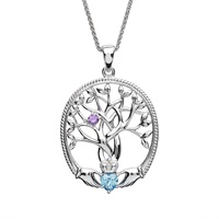 Irish Family Claddagh Tree of Life Birthstone Pendant, 1 Stone