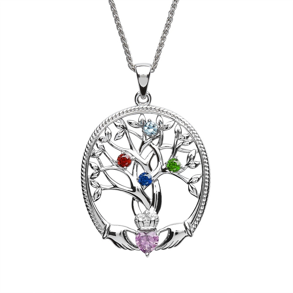 Irish Family Claddagh Tree of Life Birthstone Pendant, 4 Stone - Irish ...