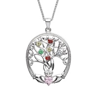 Irish Family Claddagh Tree of Life Birthstone Pendant, 6 Stone