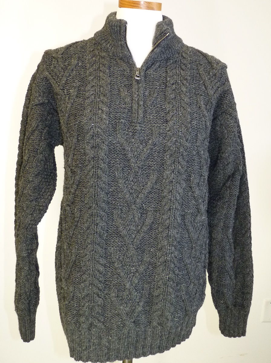 Zip Neck Fisherman's Sweater,Charcoal - Irish Jewelry | Irish Store ...