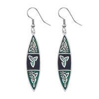 Image for Sea Gems Celtic Long Pointed Drop Earrings, Green/Black