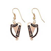 Image for Sea Gems Celtic Harp Gold Plated Earrings, Black