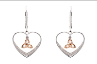 Image for Sterling Silver CZ Rose Gold Plate Trinity Drop Earrings