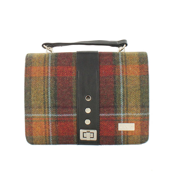 Luxury Plaid Handbag. Leather & Tweed. Made in Ireland