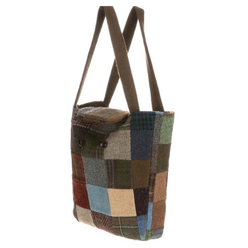 Plaid Pattern Letter Patch Decor Tweed Hobo Bag