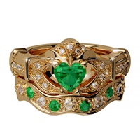 Image for Boru Emerald and Diamond Set Claddagh Bridal Set Yellow or White Gold