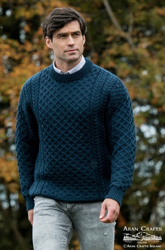 Aran Crafts Kildare Merino Wool Unisex Irish Sweater, Sherwood