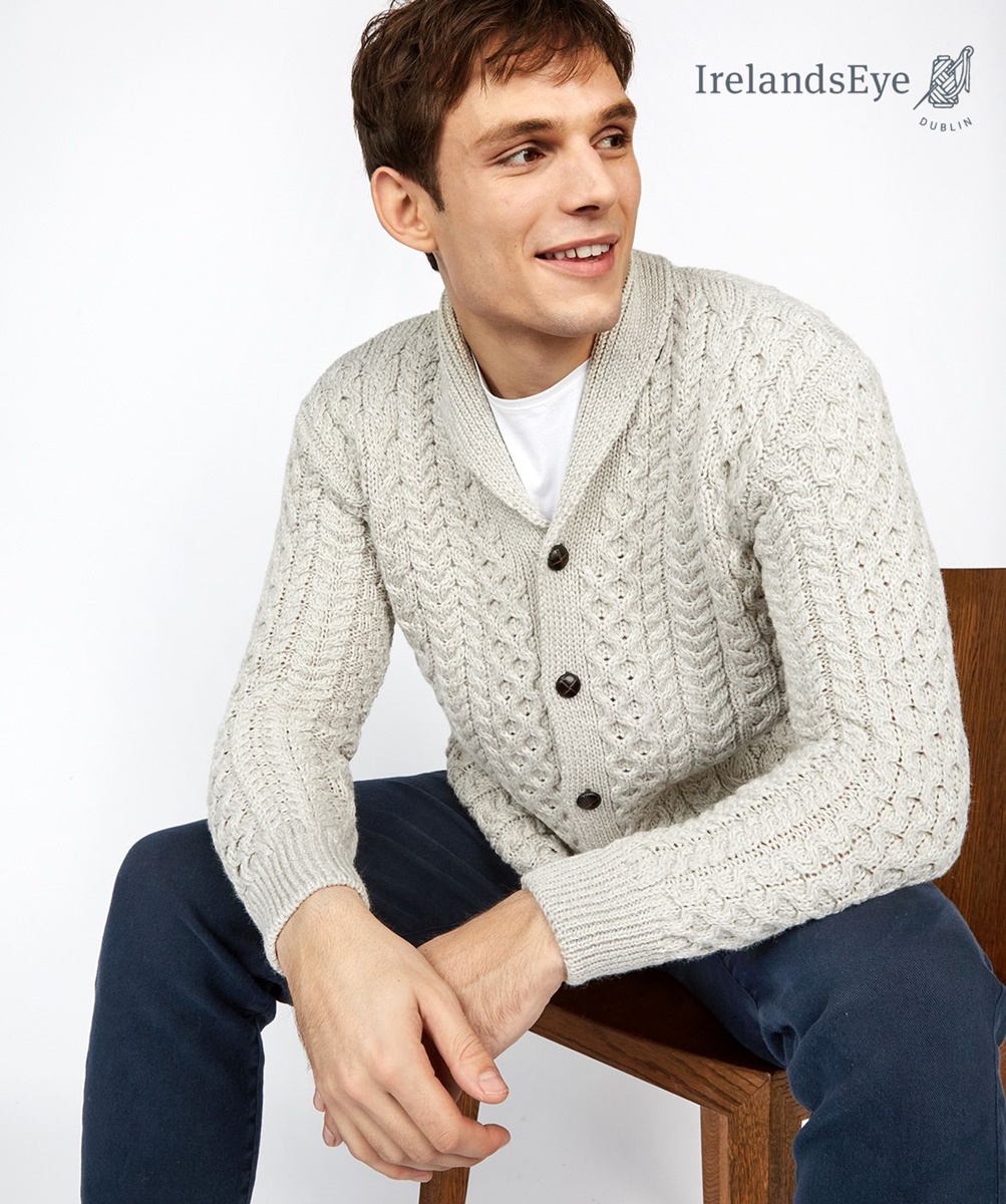 Weavers of Ireland Men's Shawl Neck Diamond Cardigan