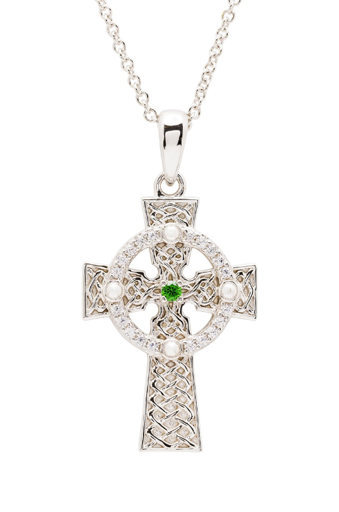 Sterling Silver and Green CZ Celtic Knot Cross - Irish Jewelry | Irish ...