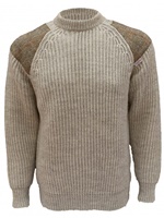 Image for Gamekeeper Chunky Crew Neck Sweater with Harris Tweed Patches, Light Grey Welsh