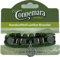 Image for Connemara Marble and Leather Hippy Bracelet with Celtic Knot Charm