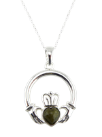 Connemara Marble Silver Plated Claddagh Pendant