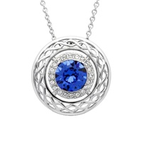 Image for Sterling Silver Round Sapphire Celtic Pendant with White Swarovski Crystals