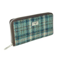 Image for Glen Appin Harris Tweed Staffa Long Zip Purse, Blue with Duck Egg and Cream Check