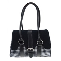 Image for Glen Appin Harris Tweed Orchy Contrast Scallop Bag, Black Dogtooth