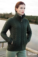 Image for Aran Crafts Louisburgh Double Collar Zip Cardigan, Army Green