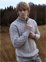 Image for Aran Crafts Donegal Half Zip Aran Sweater, Oatmeal