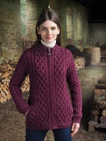 Image for Aran Crafts Yeats Plated Zip Cardigan, Purple Marl