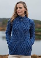 Image for Aran Crafts Yeats Plated Zip Cardigan, Marl Blue