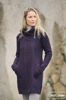 Image for Aran Crafts Claddagh Heart Design Side Zip Coat, Damson