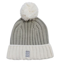 Image for Patrick Francis Sustainable Collection Taupe and Cream Solid Rib Knit Bobble Hat