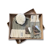 Image for Patrick Francis Sustainable Hat and Glove Gift Set Taupe and Cream Solid Rib Knit- Gift Boxed