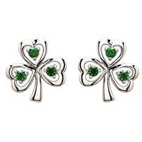 Sterling Silver CZ Emerald Stud Shamrock Earrings