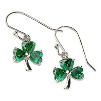 Image for Sterling Silver Green CZ Shamrock Earrings