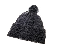 Image for Merino Wool Honeycomb Cable Knit Pom Pom Hat, Derby