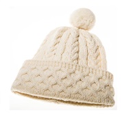 Image for Merino Wool Honeycomb Cable Knit Pom Pom Hat, White