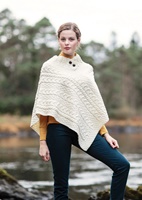 Image for Aran Woolen Mills Merino Wool Button Poncho, White