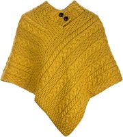 Image for Aran Woolen Mills Merino Wool Button Poncho, Sunflower Yellow