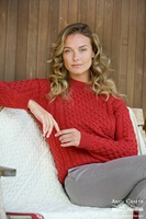 Image for Aran Crafts Kildare Merino Wool Unisex Irish Sweater, Cherry Red