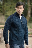 Image for Aran Crafts Boyne Zip Cardigan with Patch Shoulder Design, Blackwatch