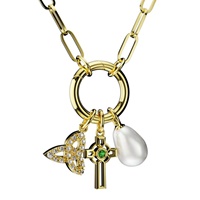 Image for Gold Plated FW Pearl Trinity Cross Necklace with CZ Stones