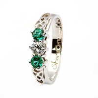 Celtic 14K White Gold Ring - 3 stone Emerald and Diamond with Trinity Knot Design