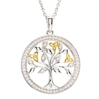 Sterling Silver Gold Plated Tree of Life Necklace with Cubic Zirconia