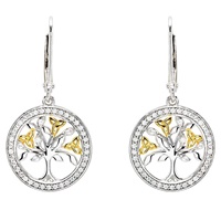 Image for Sterling Silver Gold Plated Tree of Life Earrings with Cubic Zirconia